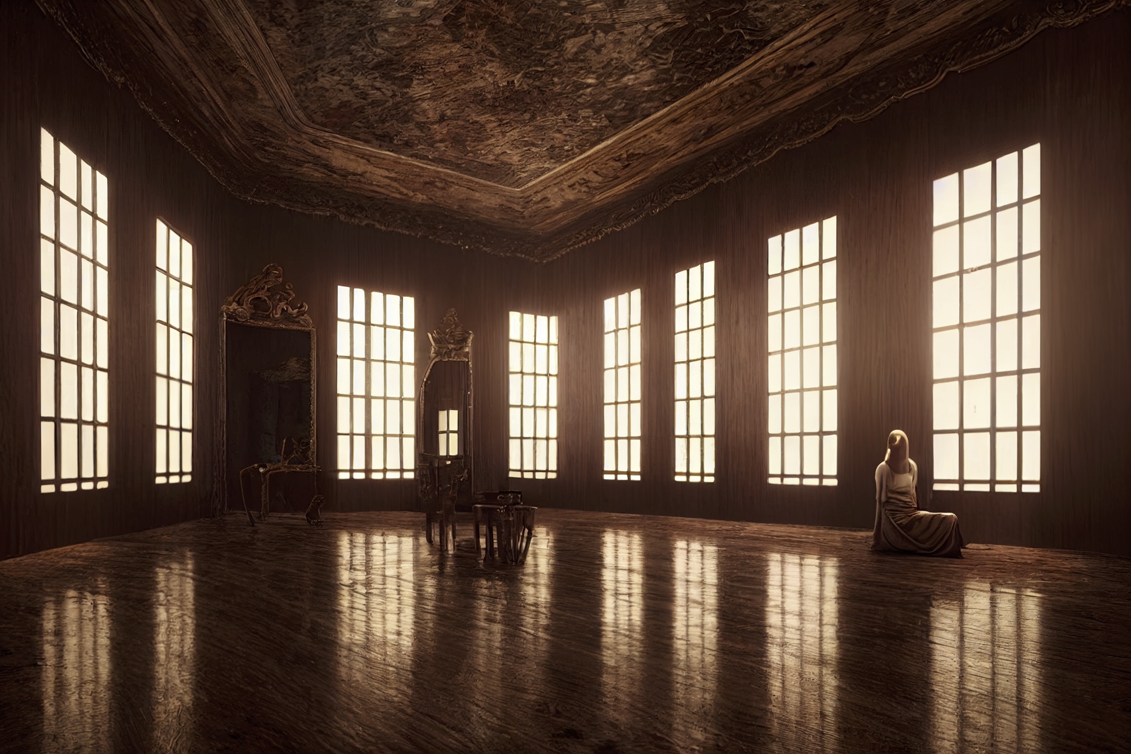 Renderman A beautiful woman sitting on a wooden stool between t 56b68263 3a18 442e bf48 bd460bae1098