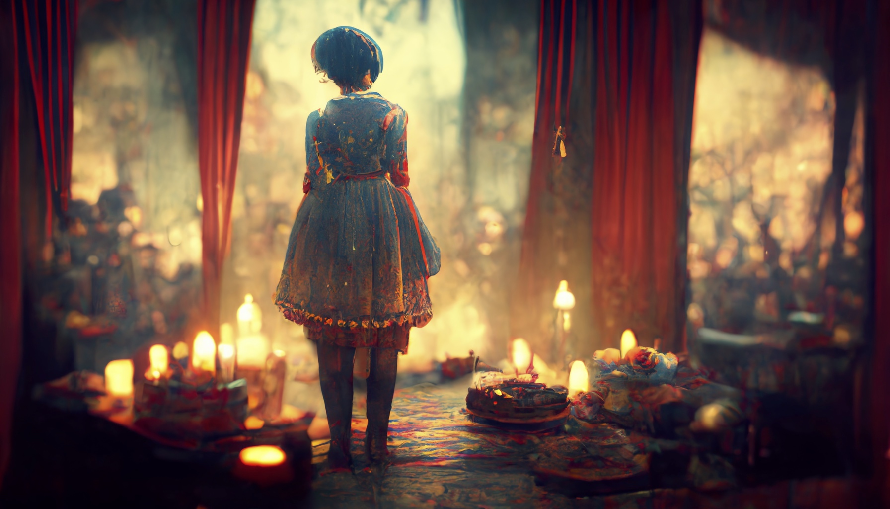 Renderman A beautiful woman sitting on a wooden stool between t bdc737b0 6b16 42b2 974c 51f44da082bf