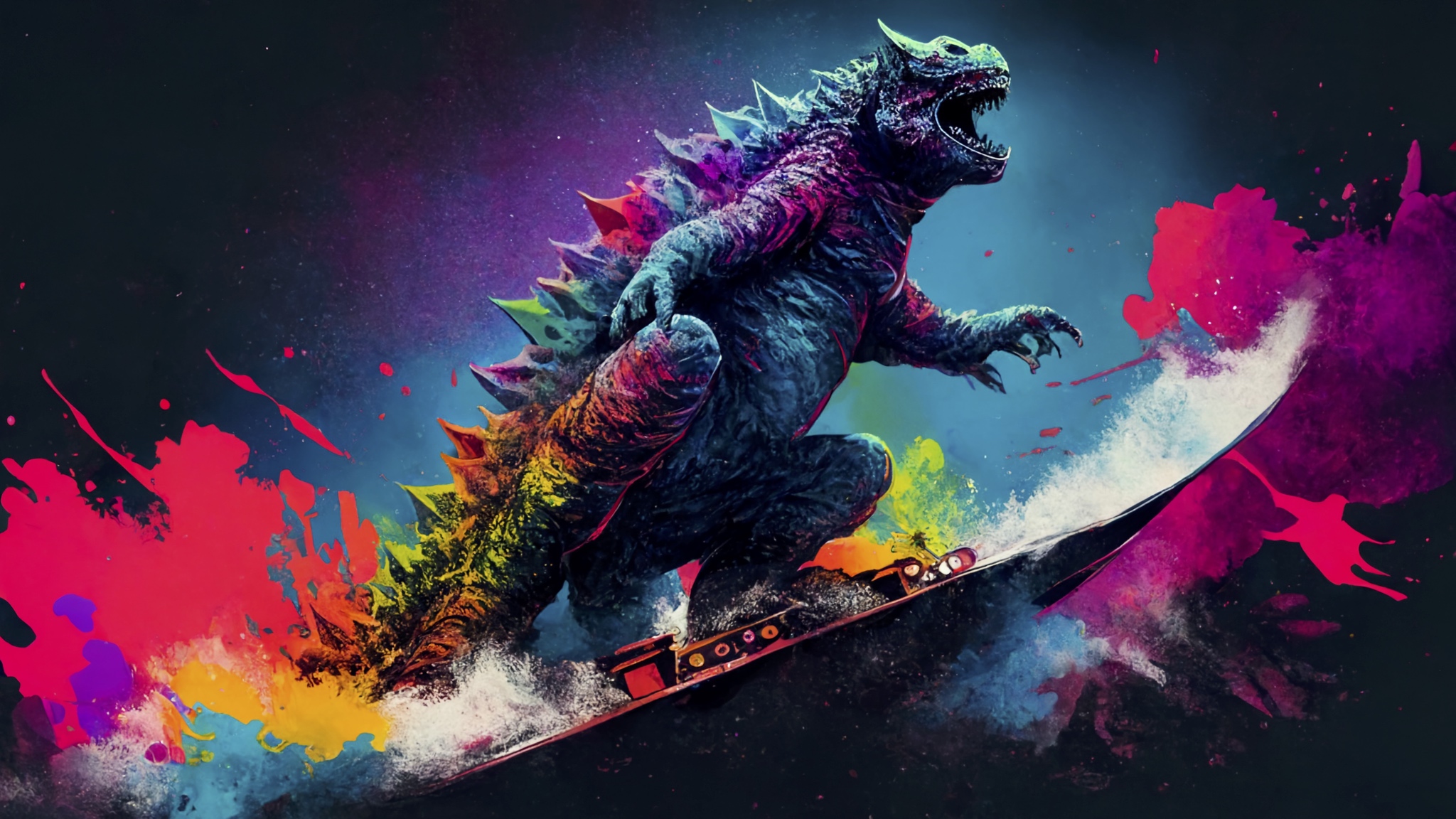Renderman Godzilla snowboarding in brilliant colors unsplash 65c6f6b9 904b 415d 94d6 9c7f4c9b3fb8