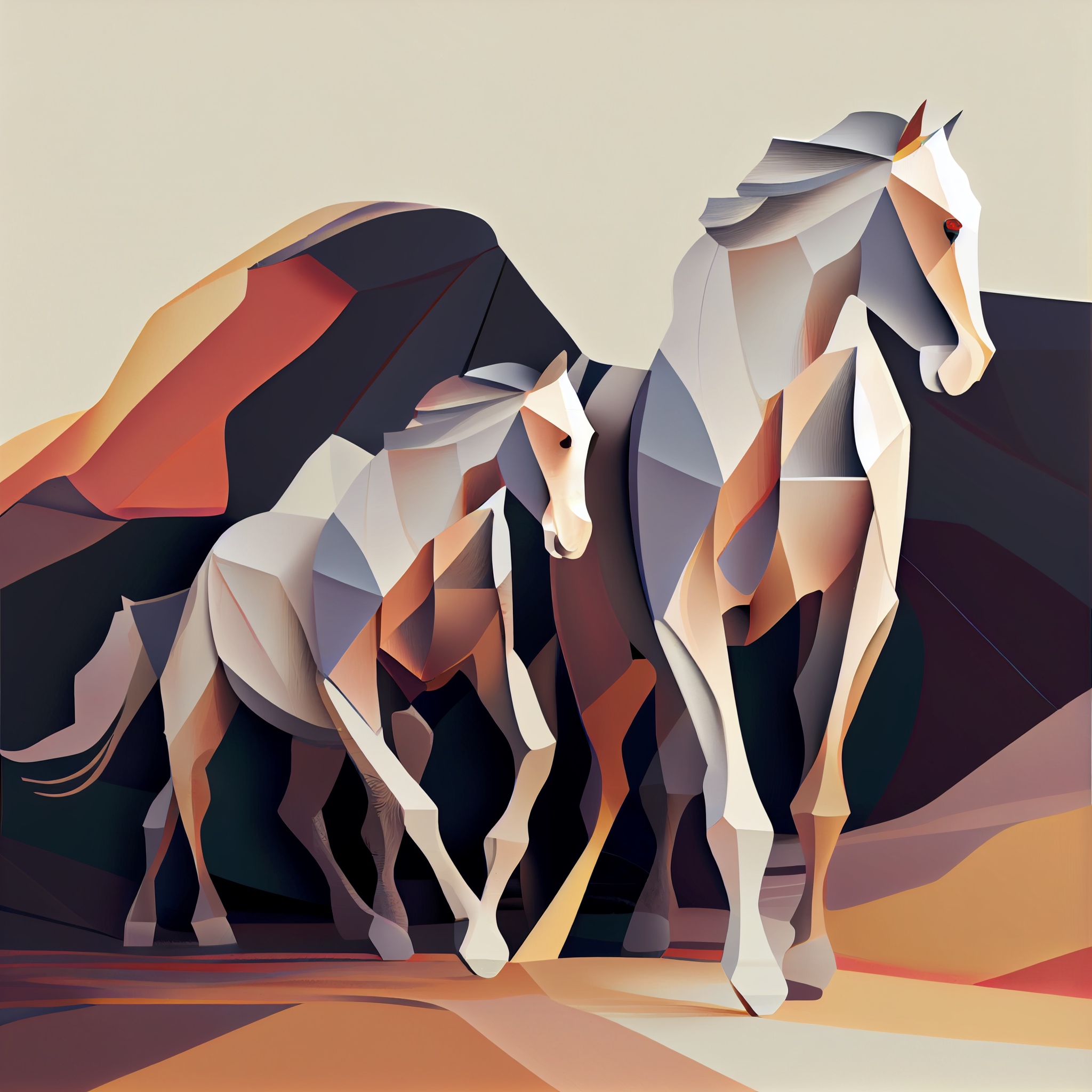 Renderman abstract graphic in muted colors horses on mars 47508aae 98c6 4d4c 93db 5c9dee36525a