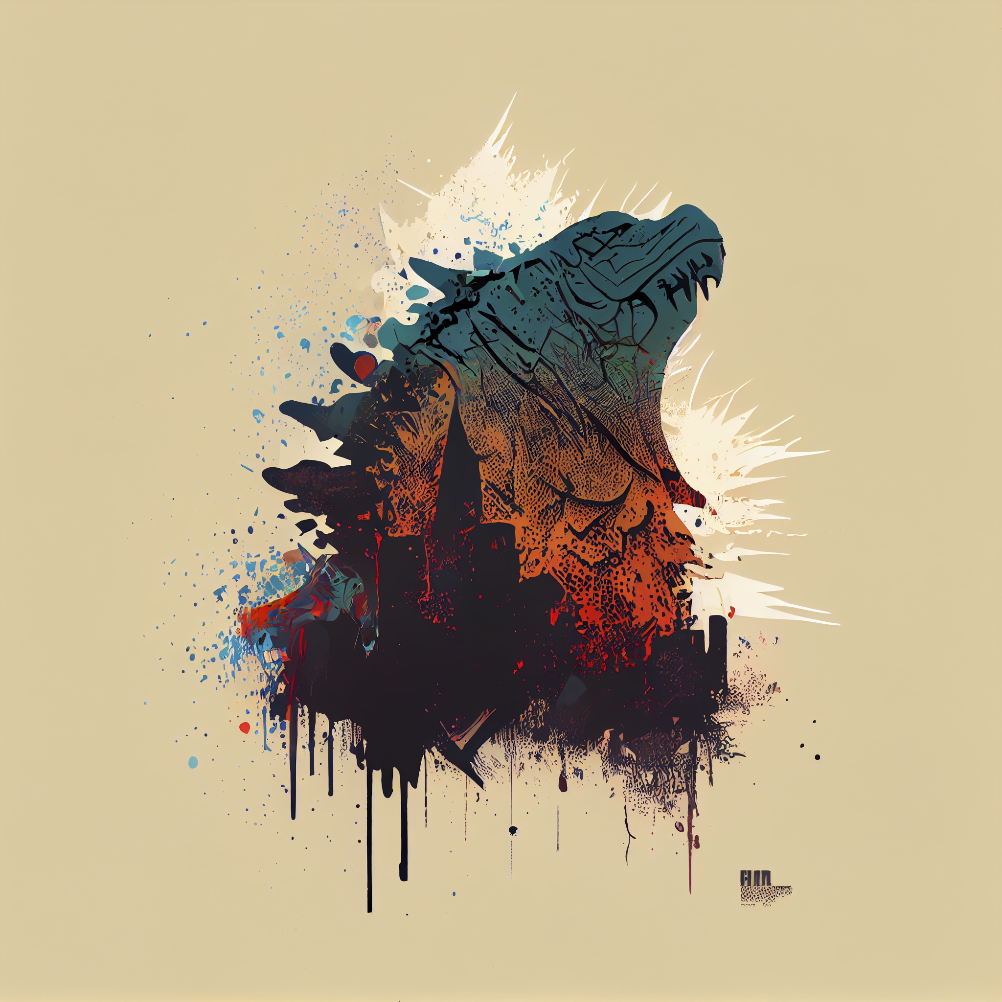 Renderman abstract graphic of godzilla in muted colors 22a27262 5694 4e89 a7ce cebcc7728bec