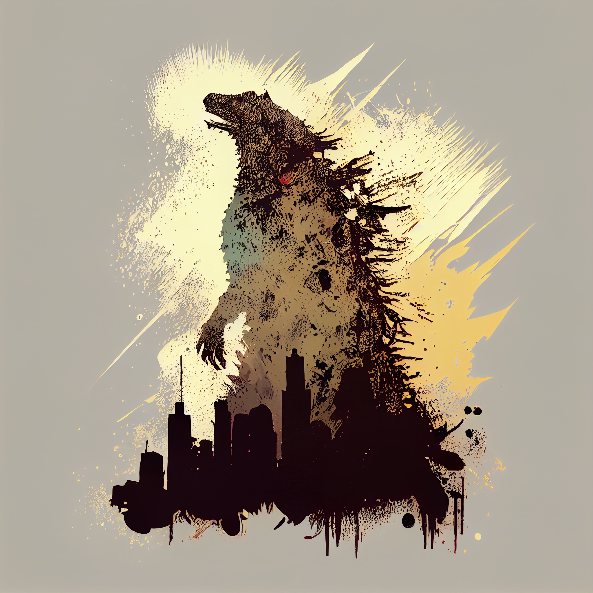 Renderman abstract graphic of godzilla in muted colors cf62b396 20ec 49a1 b989 5d8f419488e1