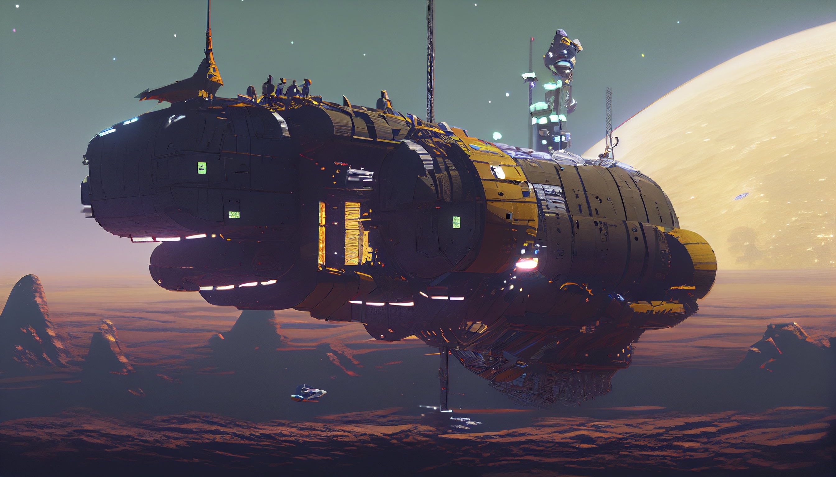 Renderman advanced spaceship in orbit in the style of Simon Stl 551743c3 15ae 4401 9928 4c57c6839073