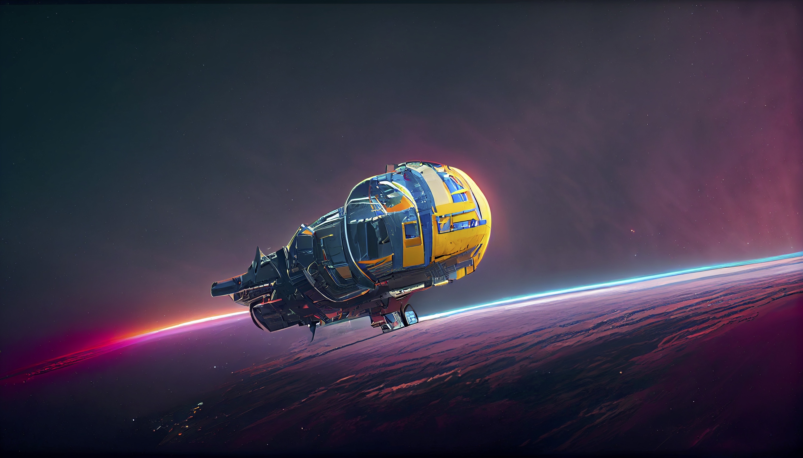 Renderman futuristic advanced spaceship in orbit in the style o 89edfea1 2754 4491 8fc1 e3bcc9ff7a5d