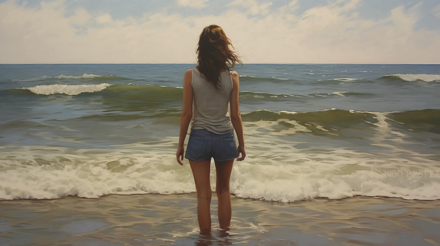 Renderman A Pretty girl teenager at the beach standing up to  6f70de4f 0ea8 4196 9dba 597c0d0a19e0 0