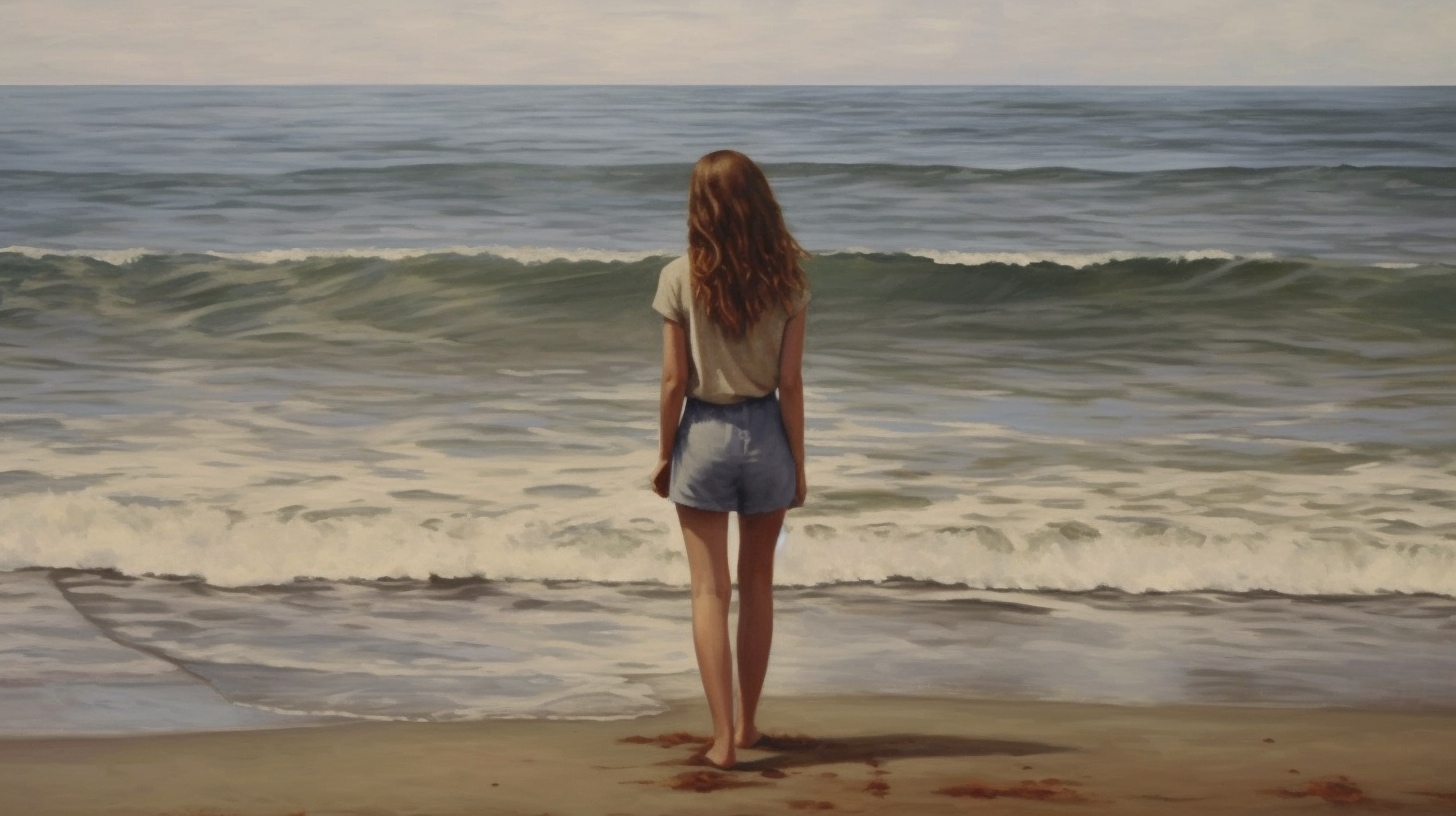 Renderman A Pretty girl teenager at the beach standing up to  6f70de4f 0ea8 4196 9dba 597c0d0a19e0 1