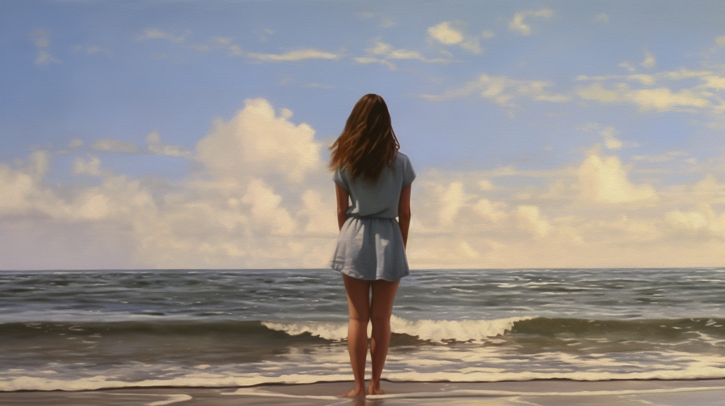 Renderman A Pretty girl teenager at the beach standing up to  6f70de4f 0ea8 4196 9dba 597c0d0a19e0 2