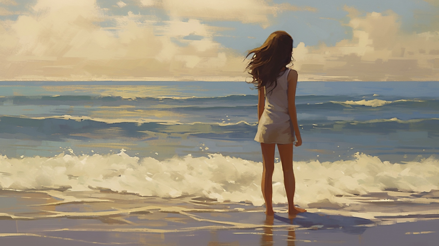 Renderman A Pretty girl teenager at the beach standing up to  6f70de4f 0ea8 4196 9dba 597c0d0a19e0 3