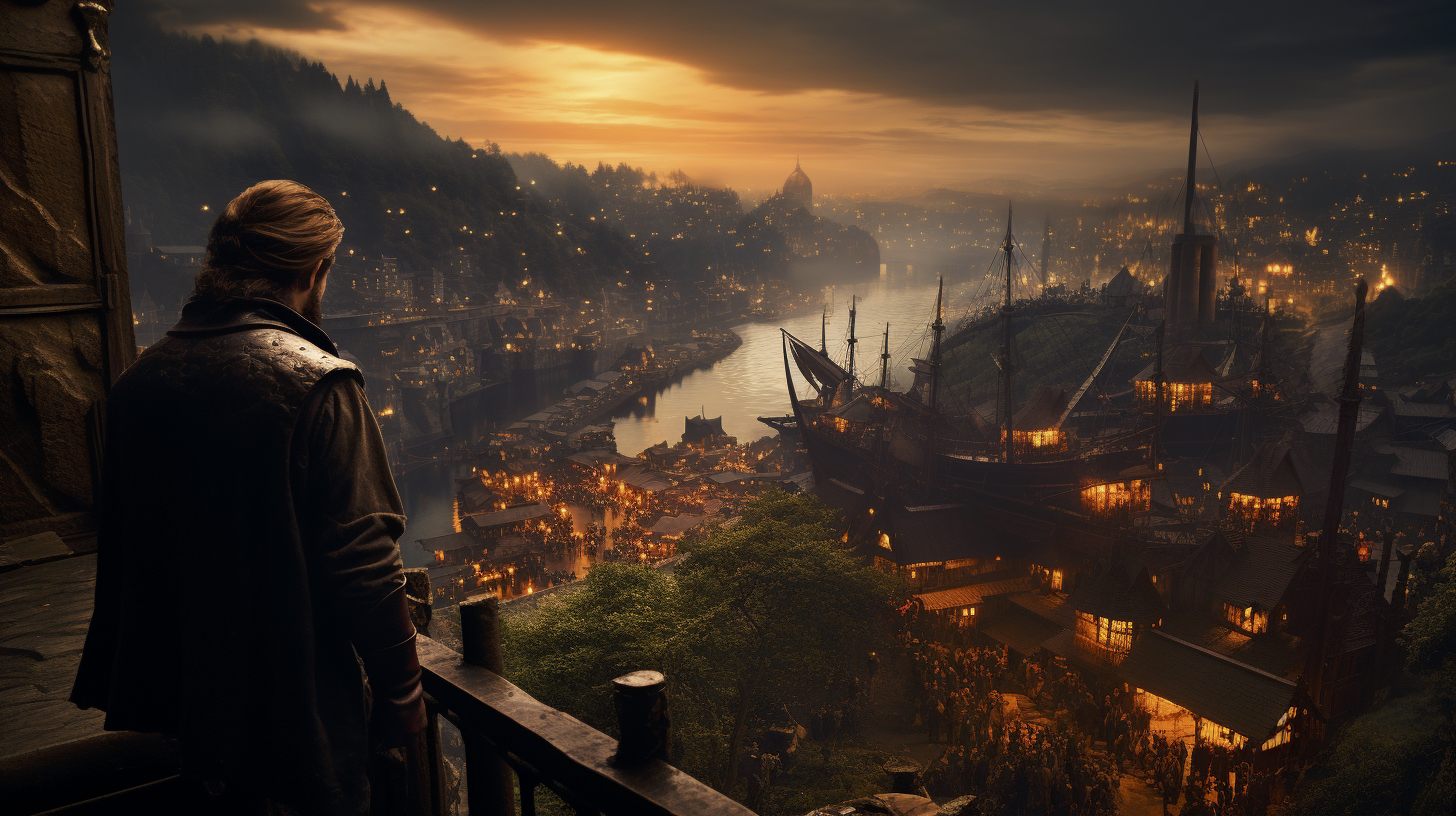 Renderman A band of vikings overlook a harbor from atop a hil 6e5e0f24 b7e4 4d5b a2b6 898786bf0de0 0