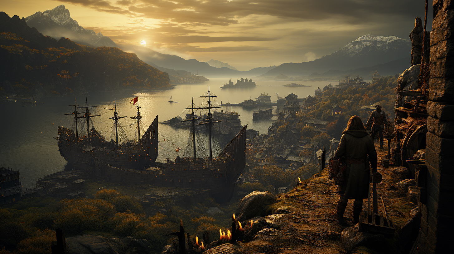 Renderman A band of vikings overlook a harbor from atop a hil 6e5e0f24 b7e4 4d5b a2b6 898786bf0de0 1