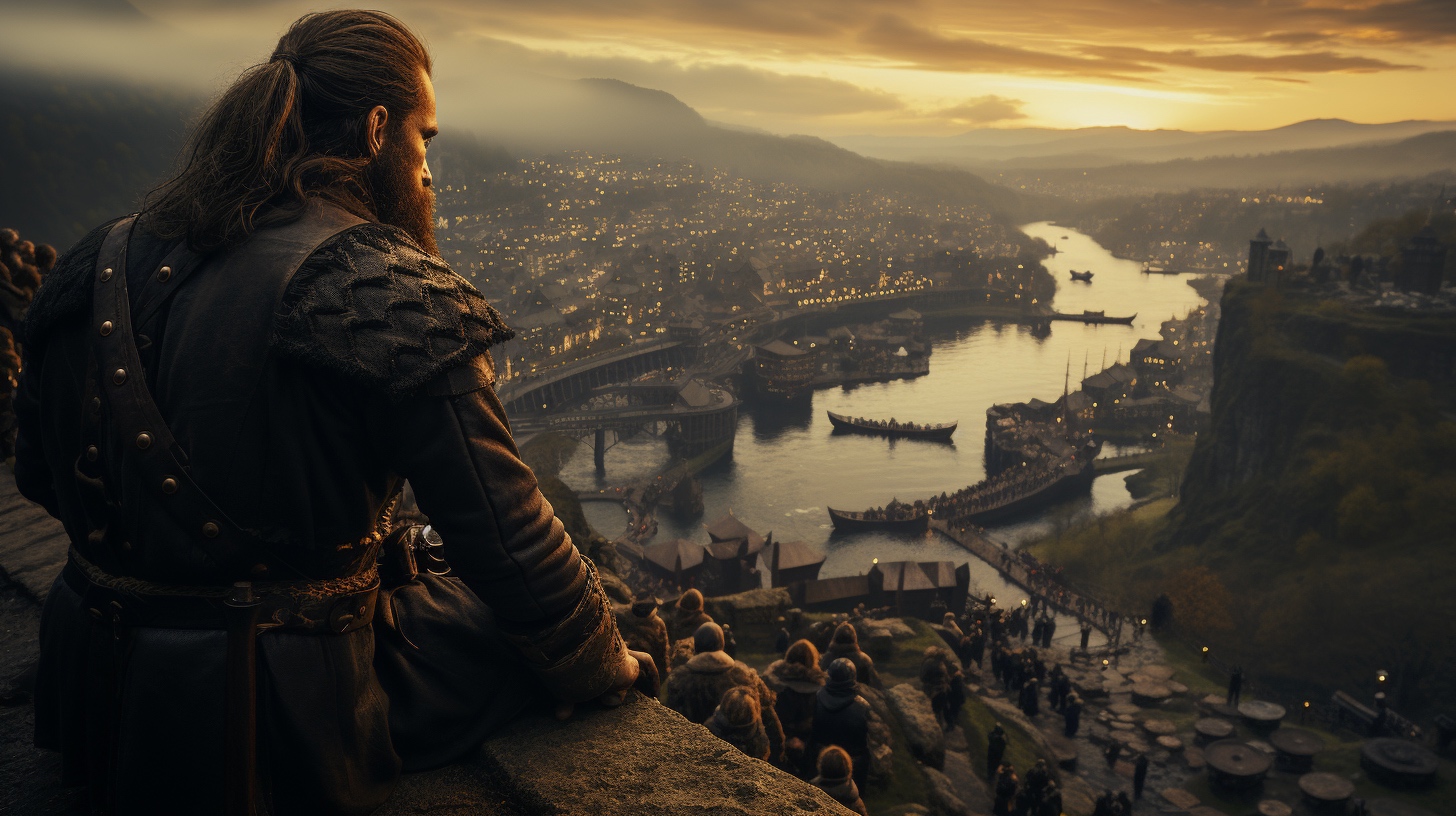 Renderman A band of vikings overlook a harbor from atop a hil 8362b489 1695 40d3 9fc3 e5af709b0313 0