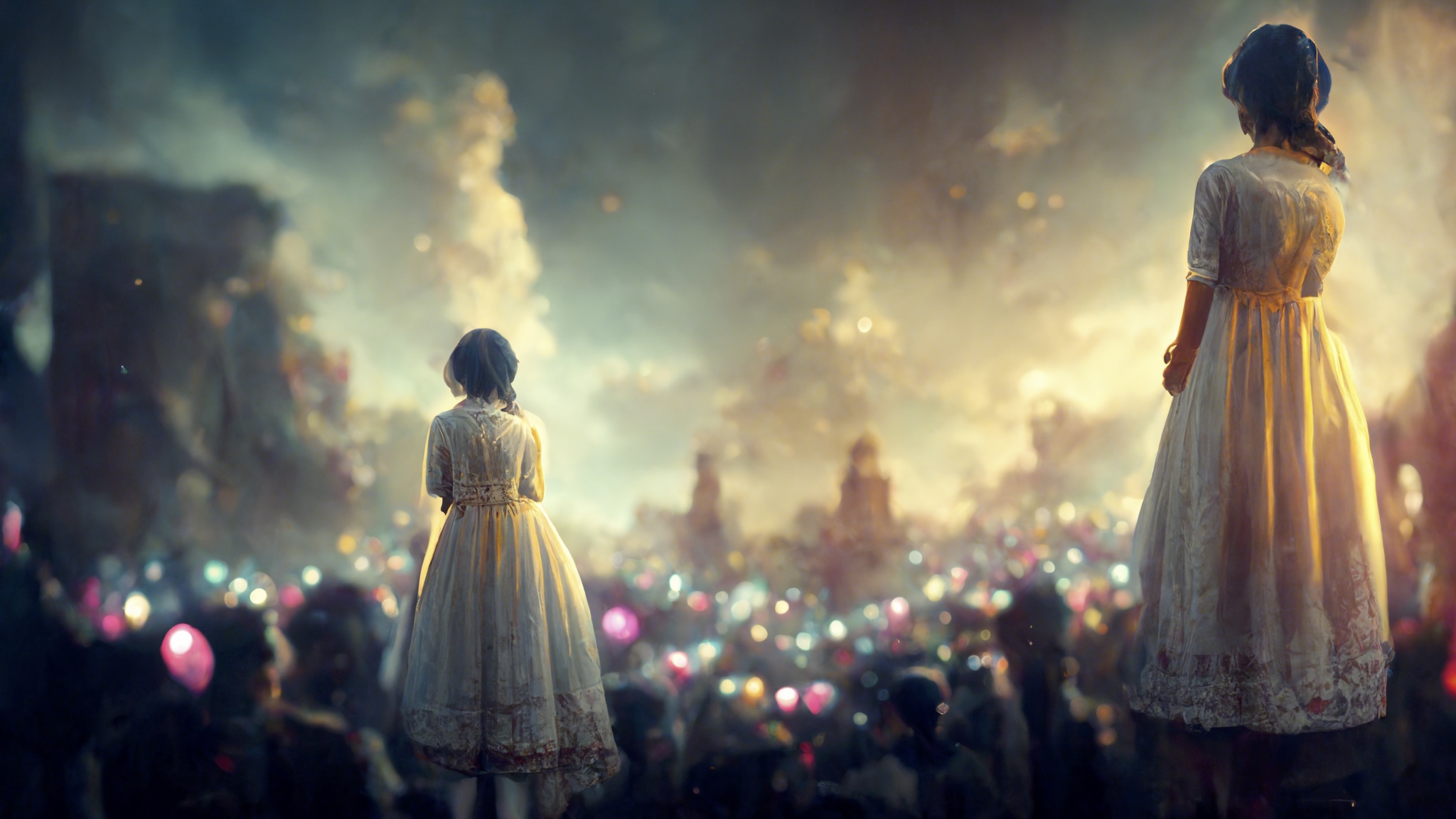 Renderman A beautiful woman in a white dress standing between 4a3034af 8a82 4bff 90d2 4f1a29c8bd35 0