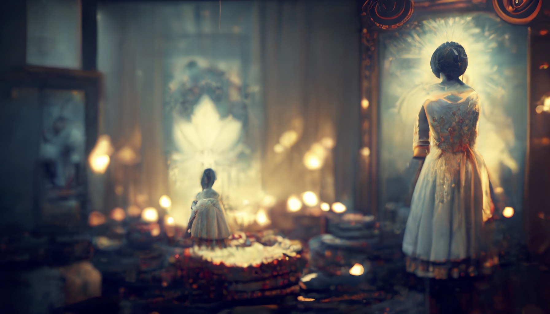 Renderman A beautiful woman in a white dress standing between 6be274c8 8f83 4926 9602 d6866c16cb04 0