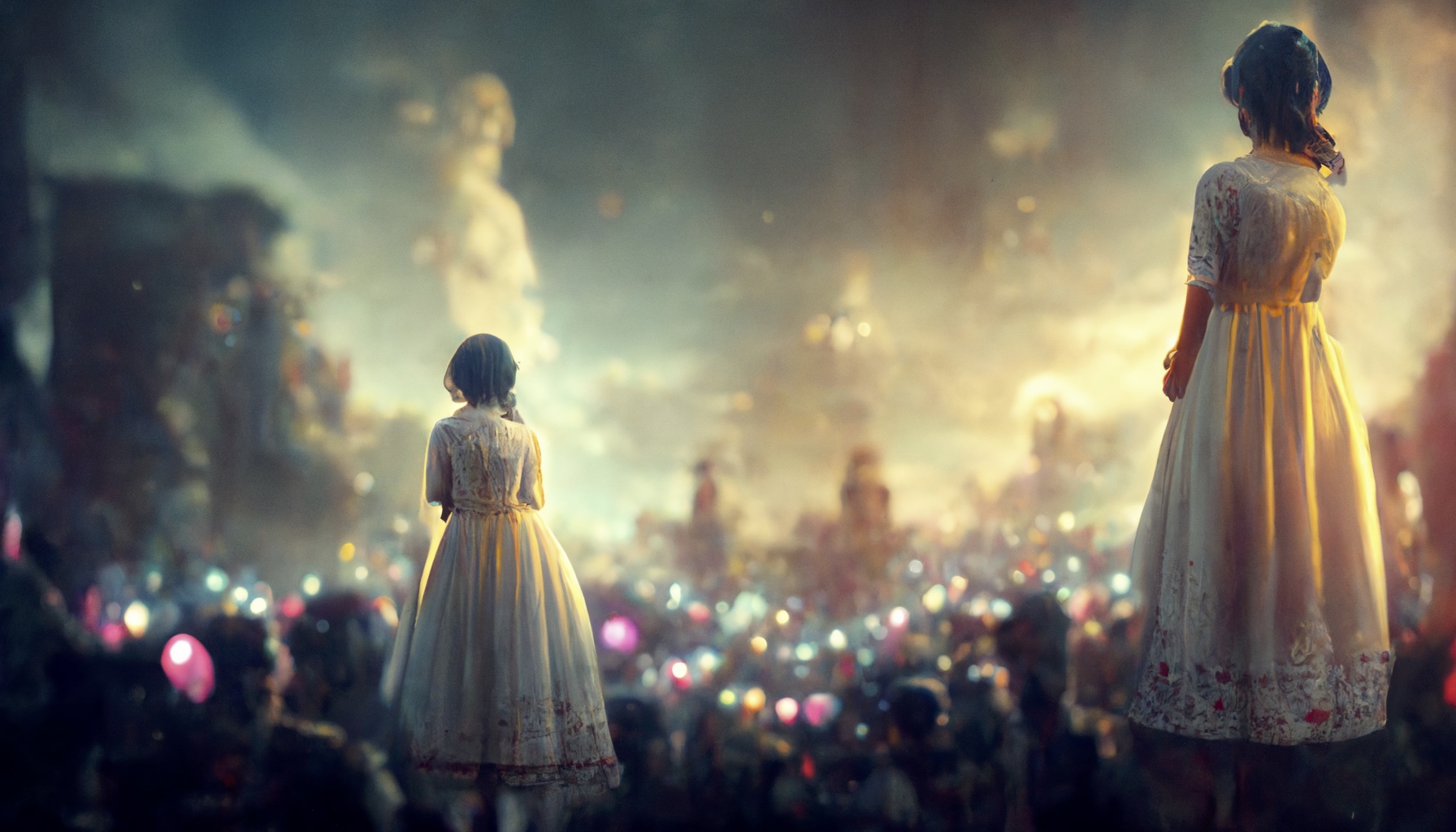 Renderman A beautiful woman in a white dress standing between dd4890f8 368a 46dd 84fd 04d35d7e5b3b 0