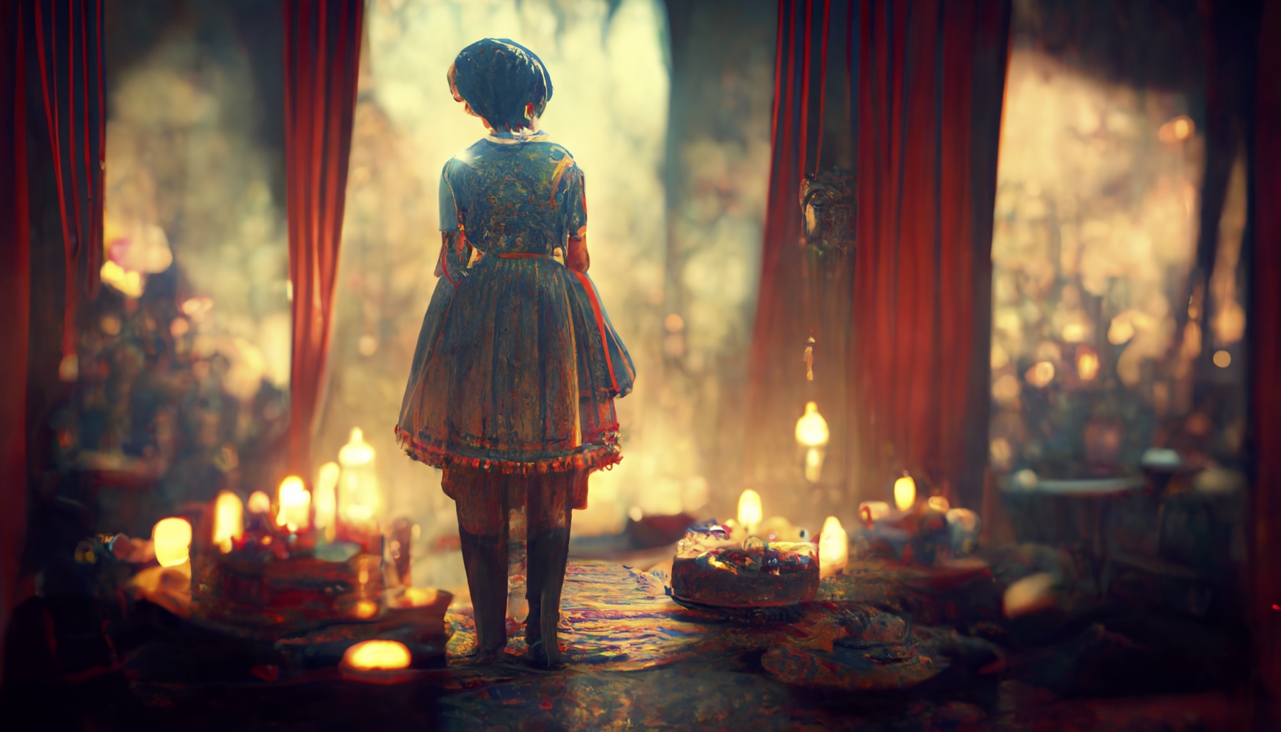 Renderman A beautiful woman sitting on a wooden stool between 950417ca e9e9 4116 84f5 7d9aa29f3944 0