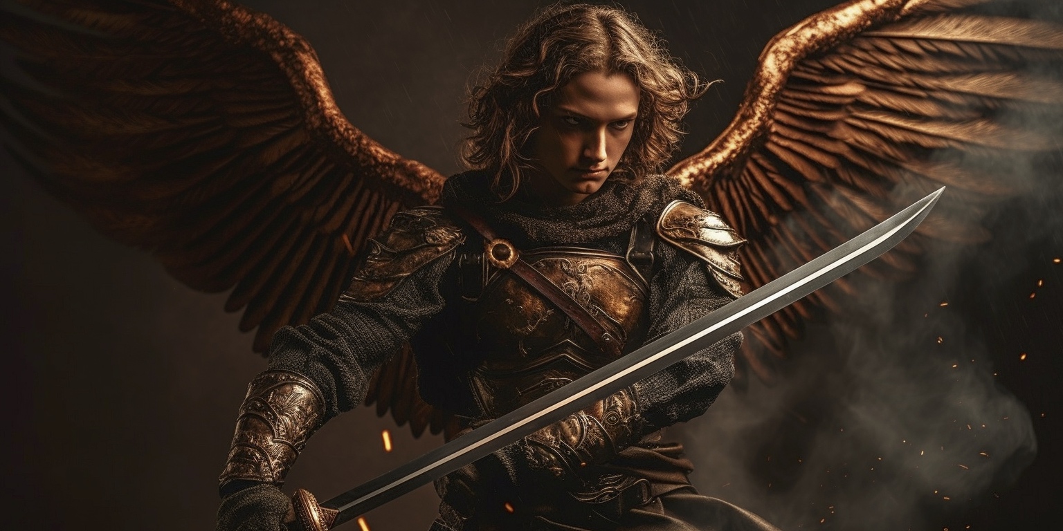 Renderman A cinematic pose of the archangel Michael locked in 7fd0b7e1 63ab 44a9 8ef9 f69514df162d 1