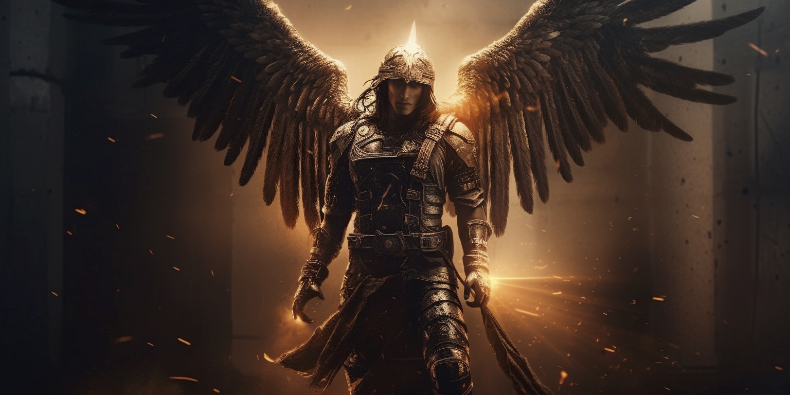 Renderman A cinematic pose of the archangel Michael locked in 864b48d1 214f 4bca 9f64 12218595eebf 0