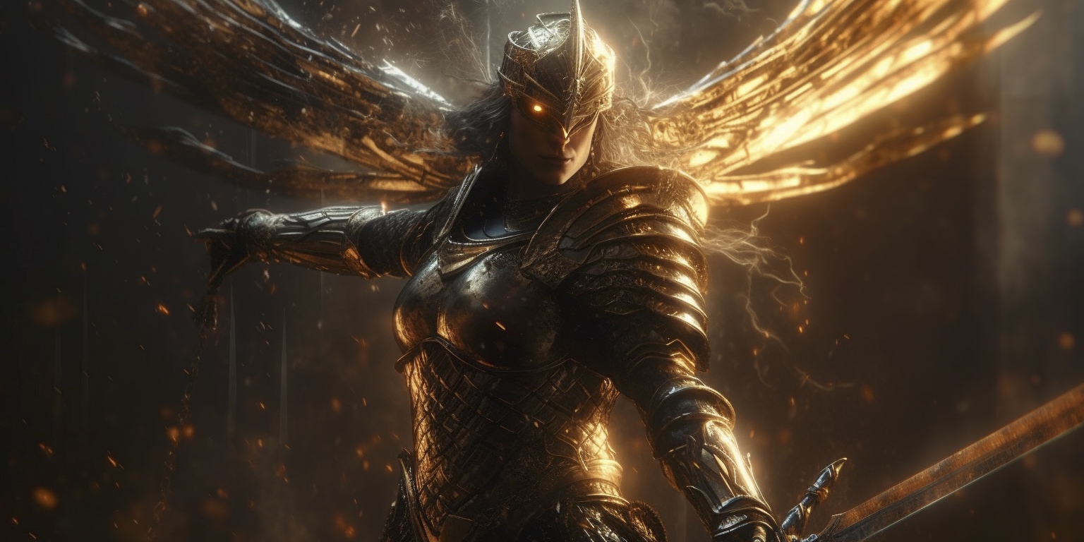 Renderman A cinematic pose of the archangel Michael locked in a18d2153 193c 49be af32 f6deb6bb55f3 3
