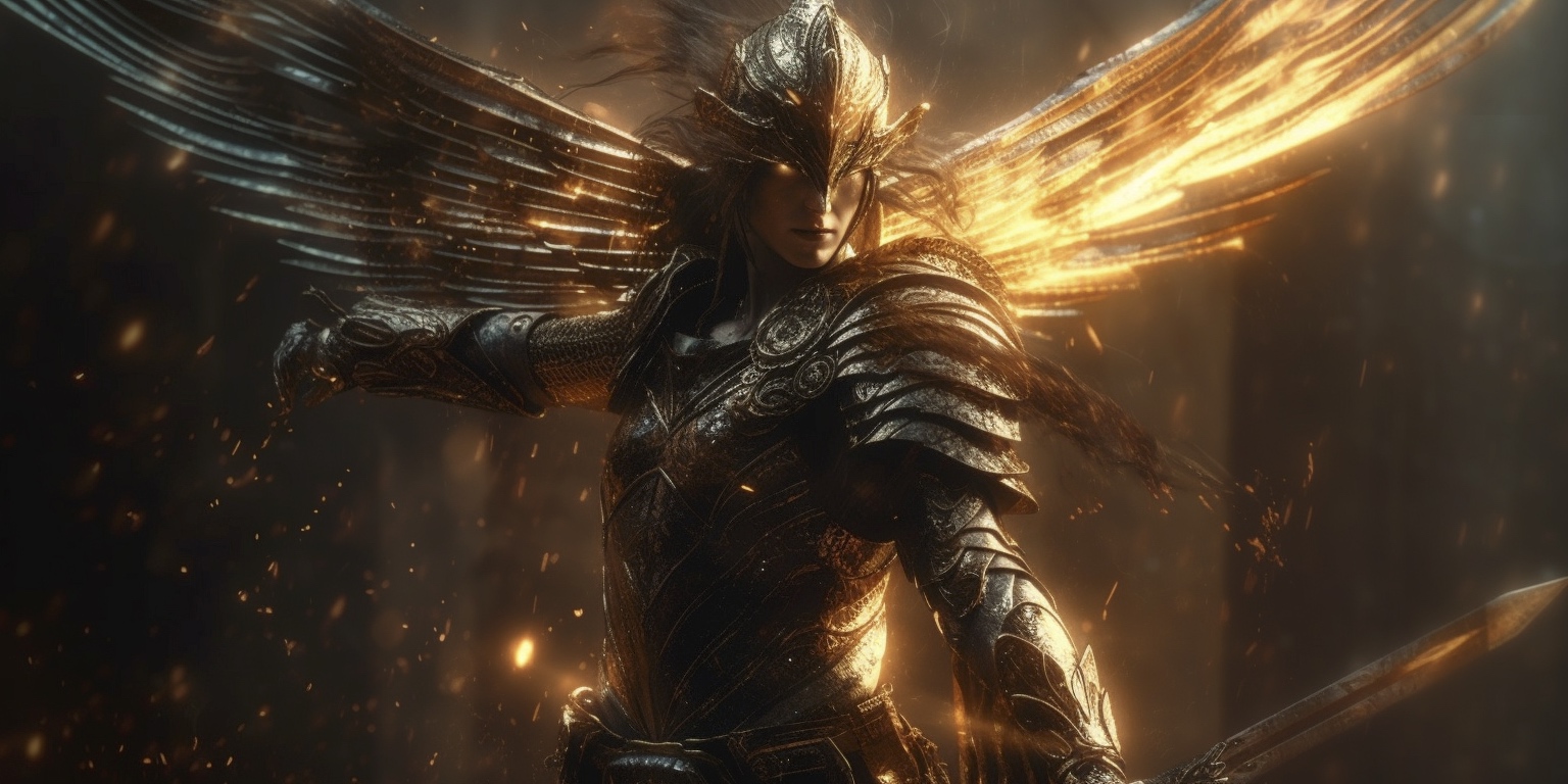 Renderman A cinematic pose of the archangel Michael locked in be77a9c5 3cf6 4136 926f bc83bbdfdfa1 3