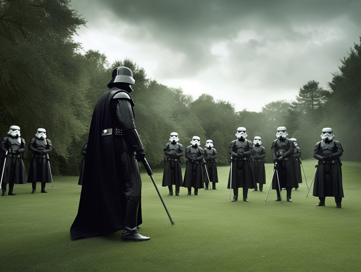 Renderman A humorous scene featuring Darth Vader on a golf co 1c9c254f 45ea 4148 938b d64129b977fd 2