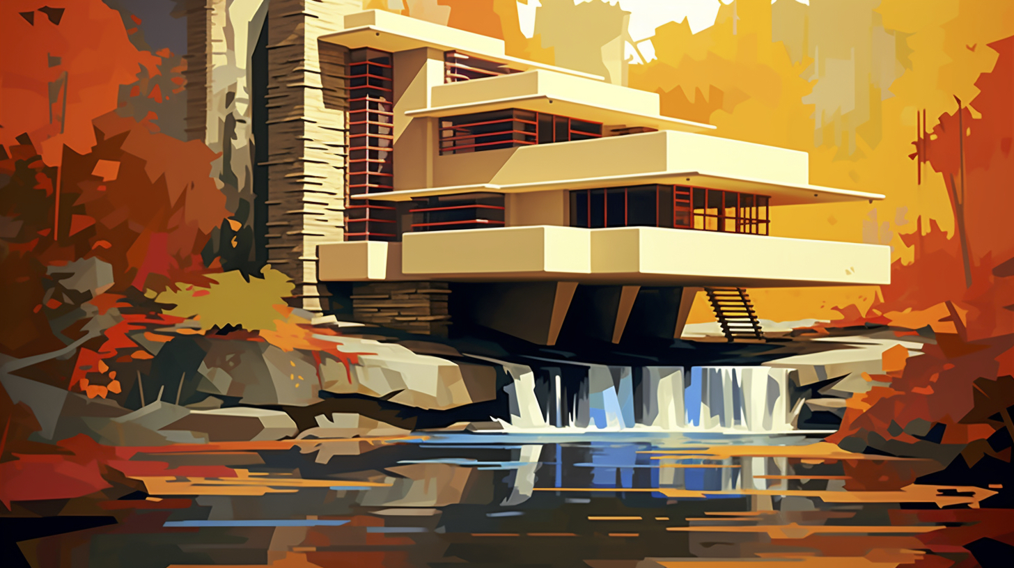 Renderman Abstract graphic of Frank Lloyd Wrights Falling Water 3035bd04 3ff3 4678 9652 b4823d3e19cc