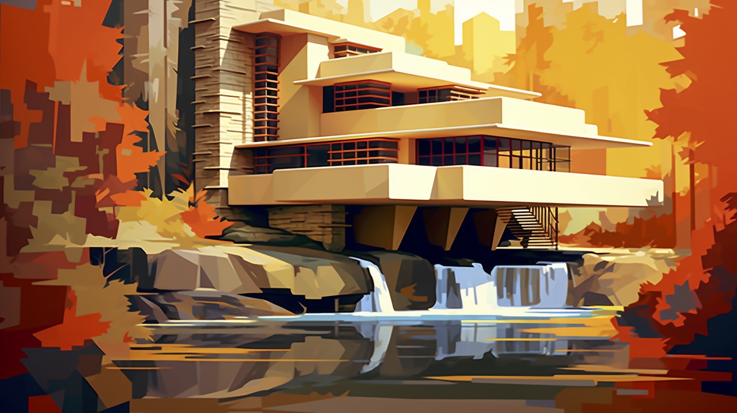 Renderman Abstract graphic of Frank Lloyd Wrights Falling Water 7cbf86cd c122 4780 839e 53ac5b51e638