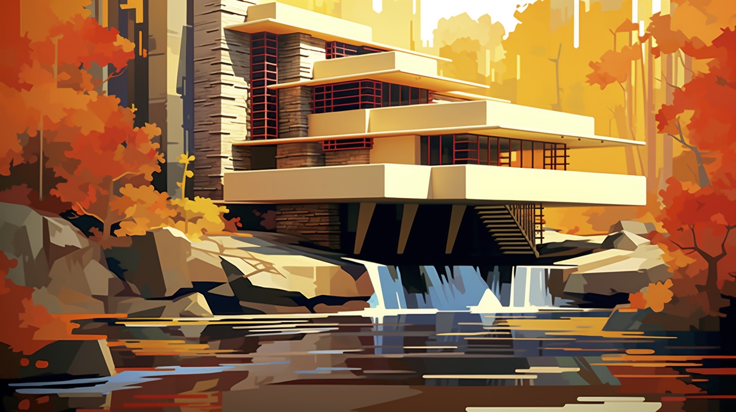 Renderman Abstract graphic of Frank Lloyd Wrights Falling Water 849685cd 43e1 4079 9a7e 4277827fe9ca