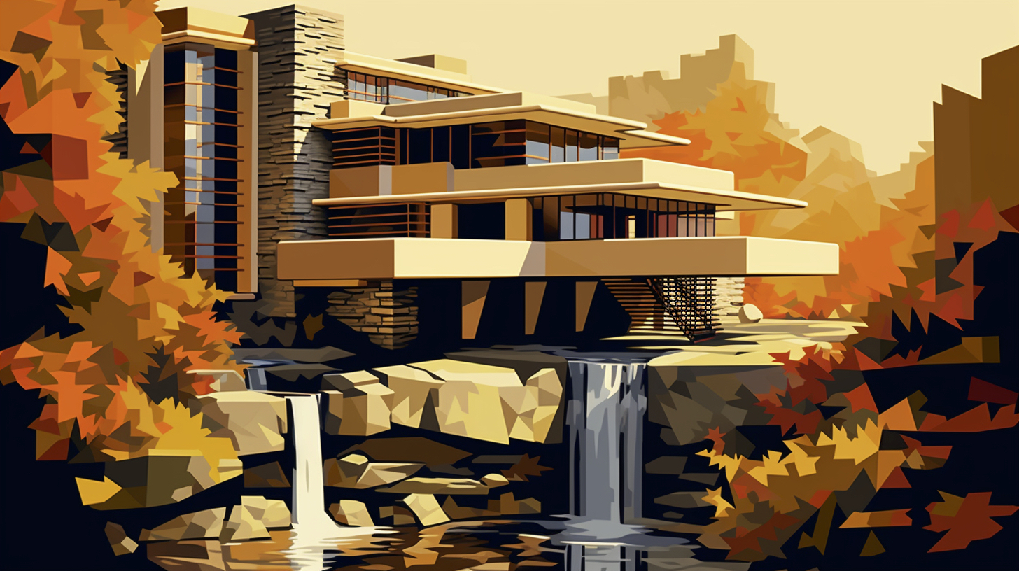 Renderman Abstract graphic of Frank Lloyd Wrights Falling Water ac2df32d 31dd 421c 8ff8 4a0547870d90