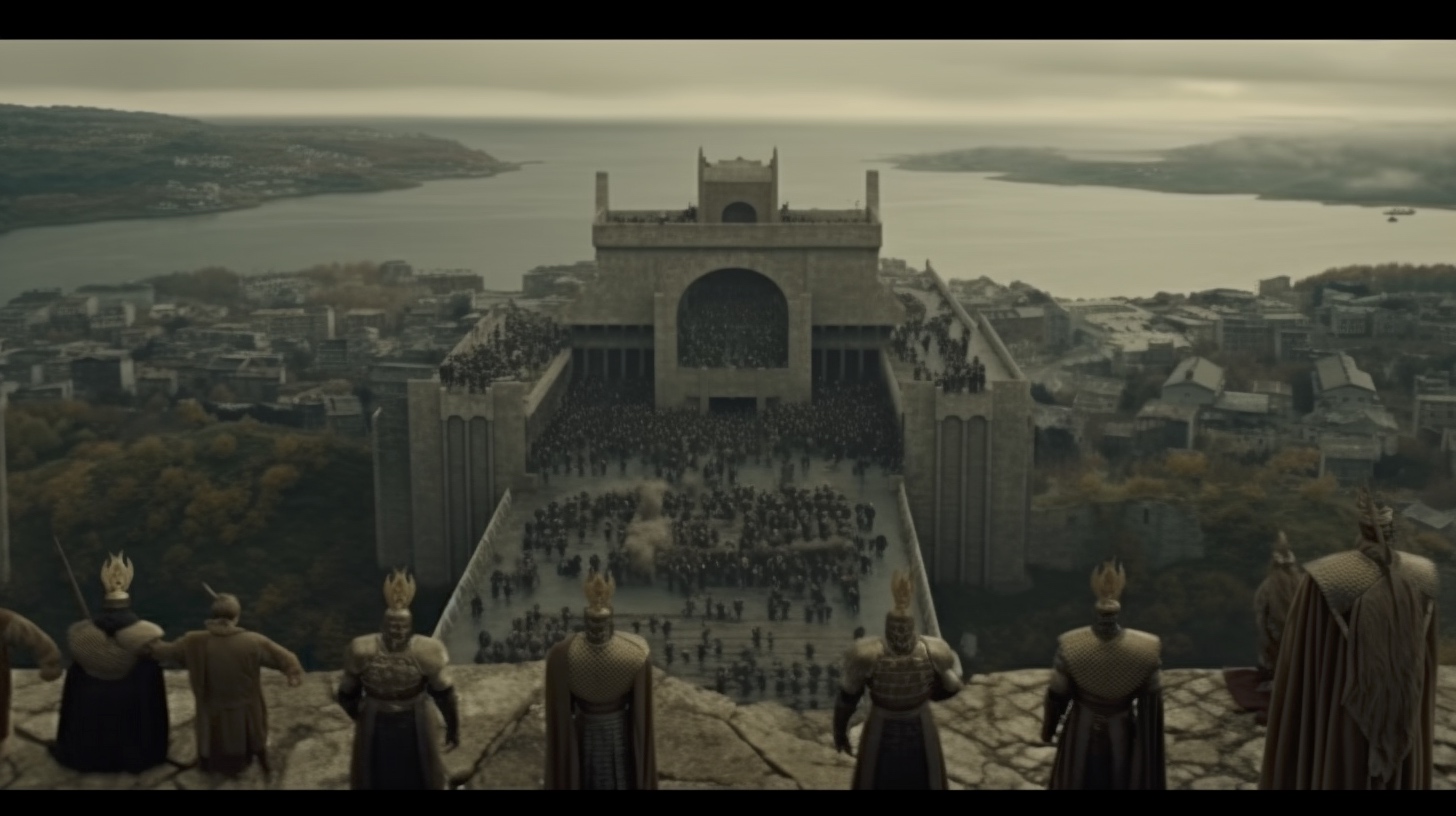 Renderman Cinematic still of a band of vikings standing atop  0826ee05 bf89 473b 8a27 0be5b80fca9b 0
