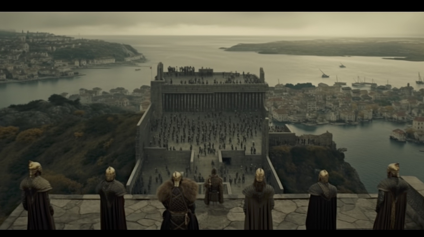 Renderman Cinematic still of a band of vikings standing atop  0826ee05 bf89 473b 8a27 0be5b80fca9b 1