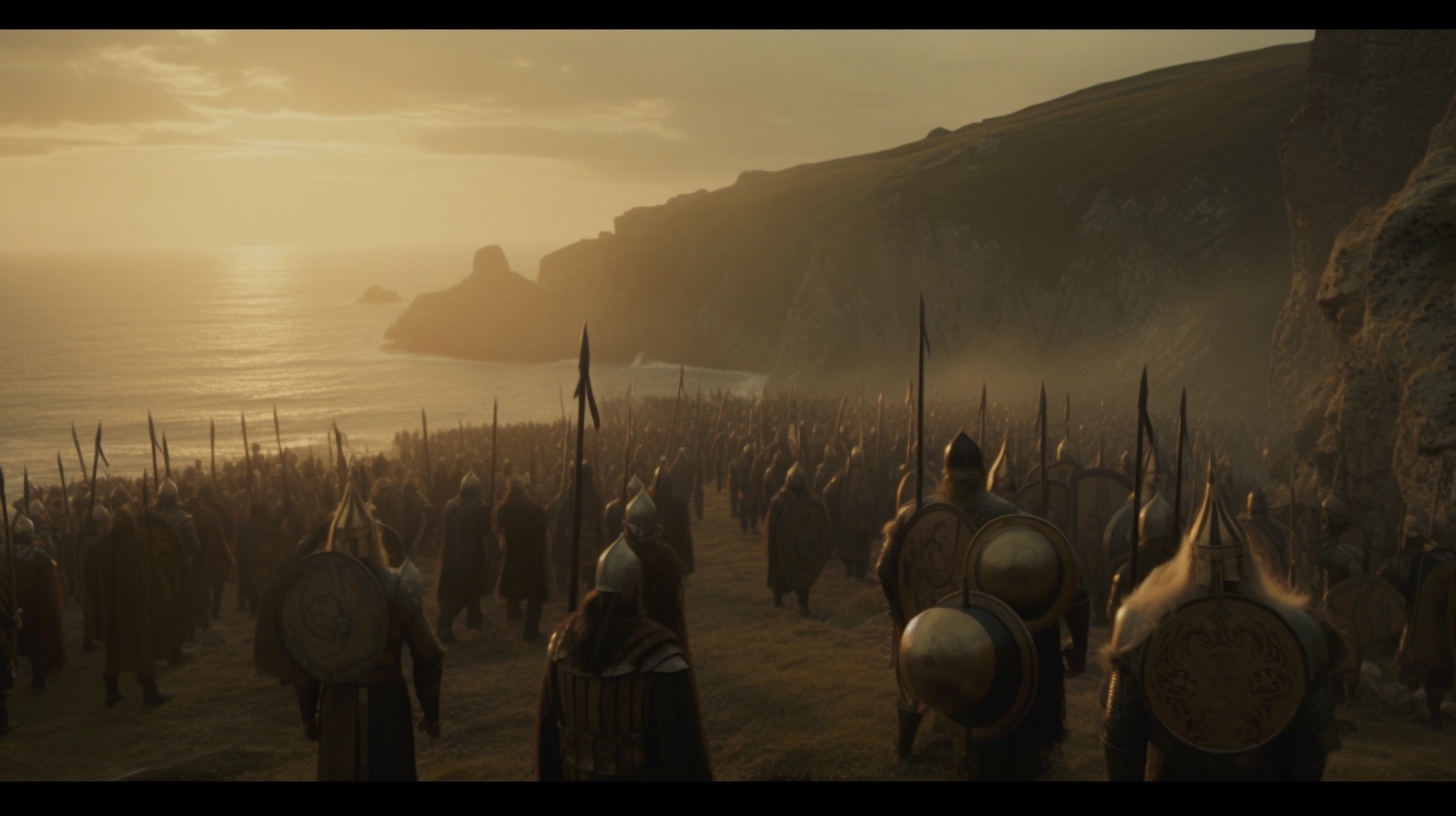 Renderman Cinematic still of a band of vikings standing atop  81b56782 945c 4961 8151 6cefb646515d 1