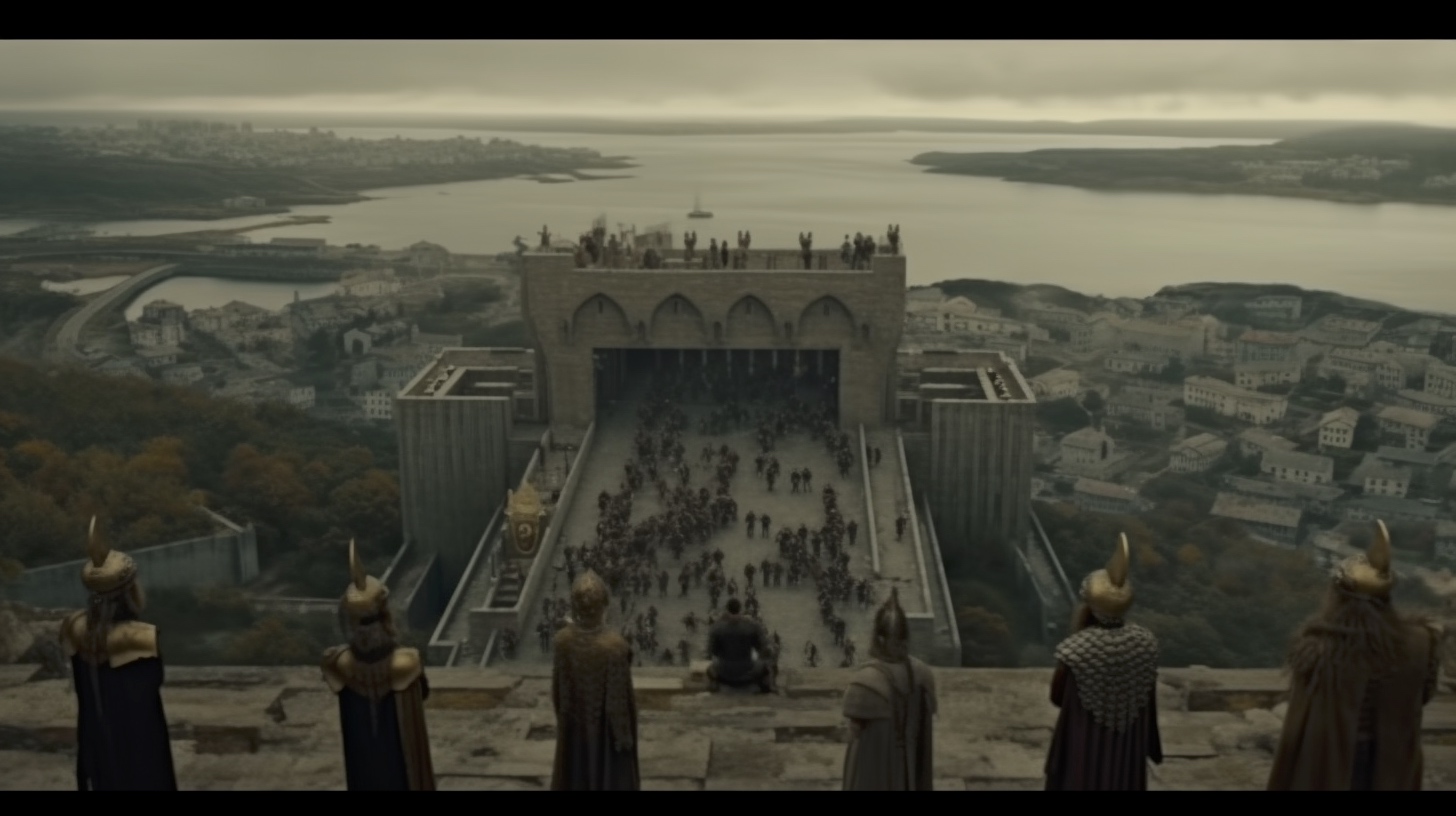 Renderman Cinematic still of a band of vikings standing atop  855a19a0 5429 4b7b 9dfe 395f4326539f 0