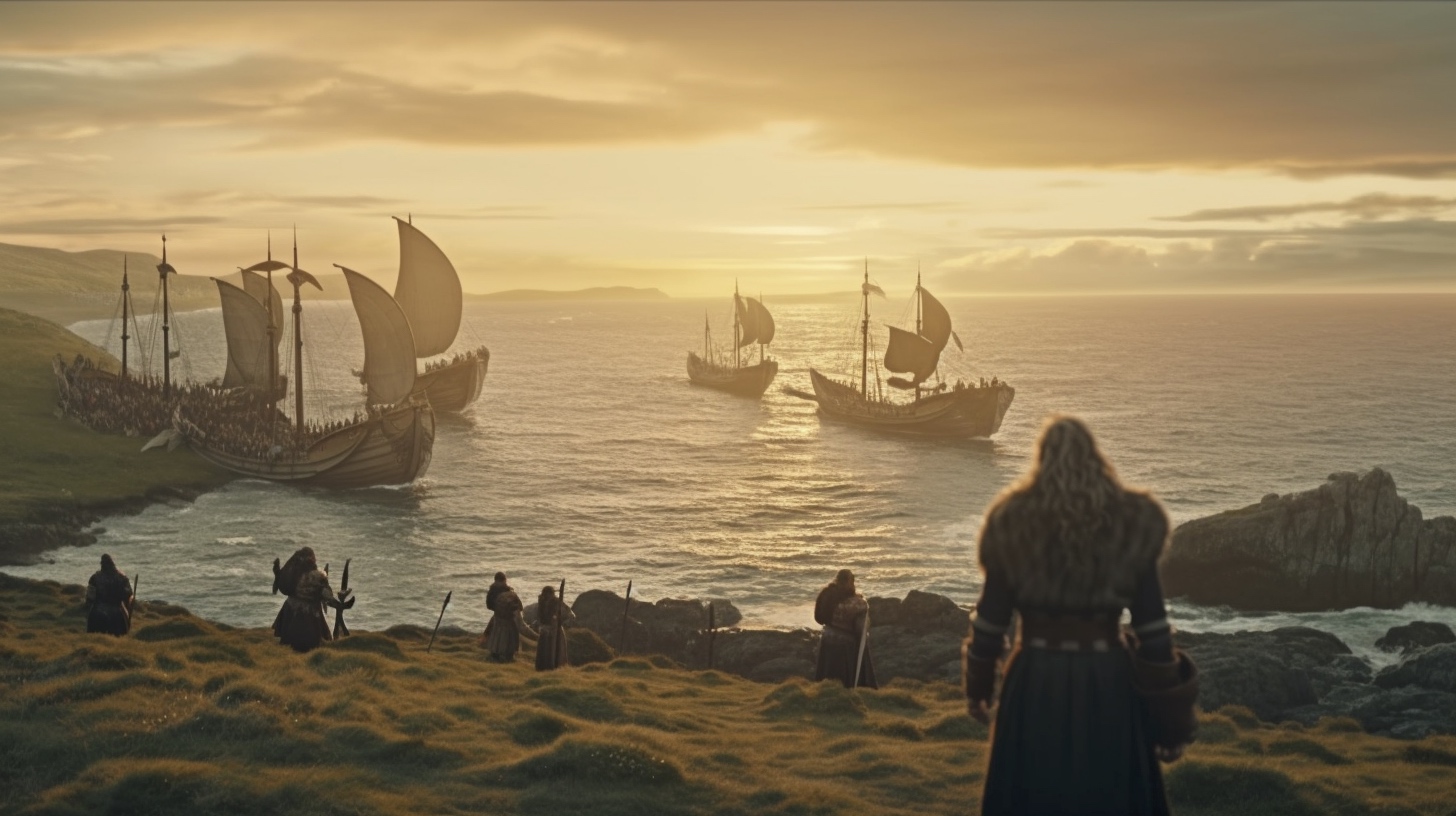 Renderman Cinematic still of a band of vikings standing atop  855a19a0 5429 4b7b 9dfe 395f4326539f 1