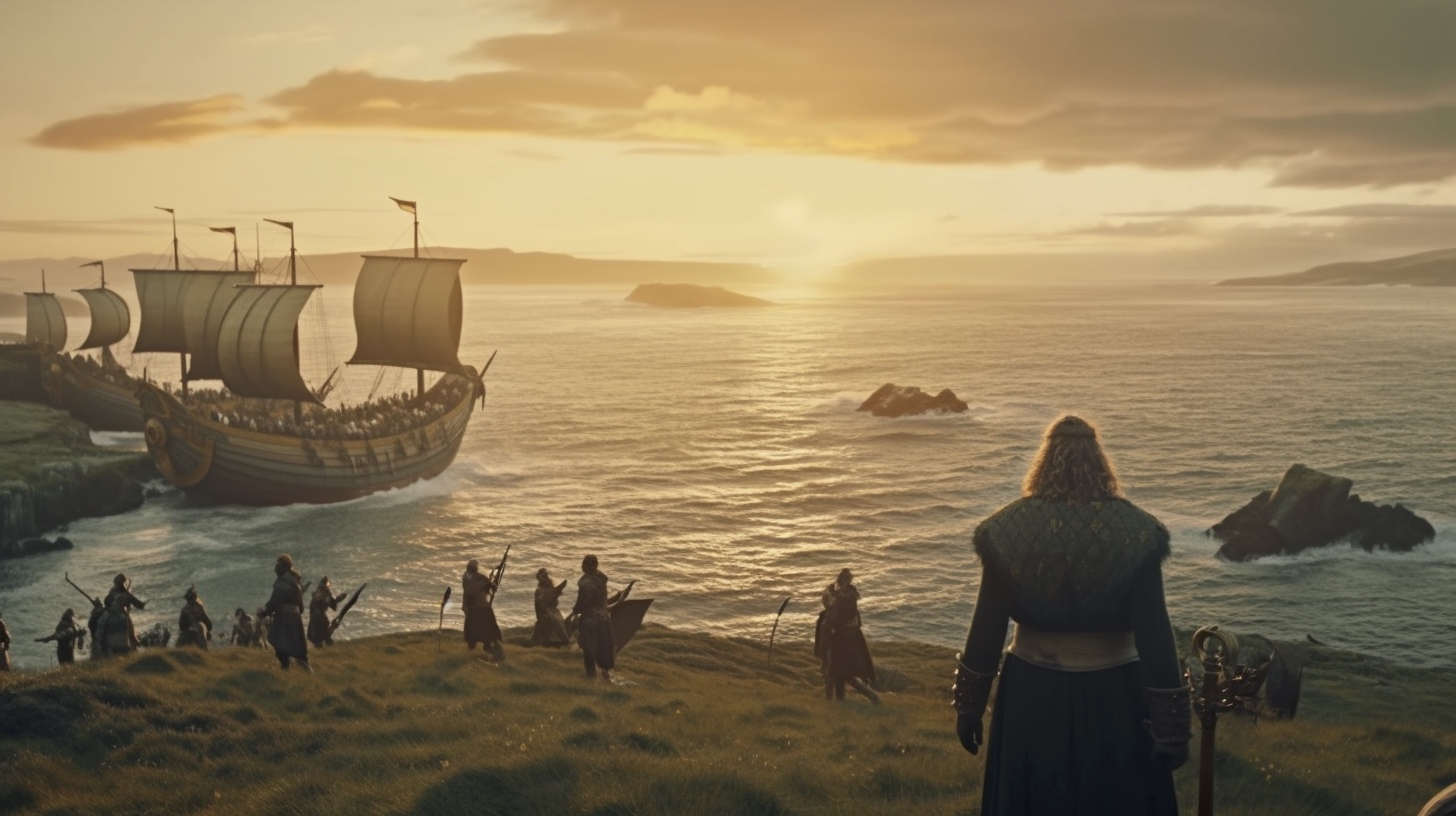 Renderman Cinematic still of a band of vikings standing atop  c4cf591c 1ef6 4d3f a66c 1d60181c10bd 0