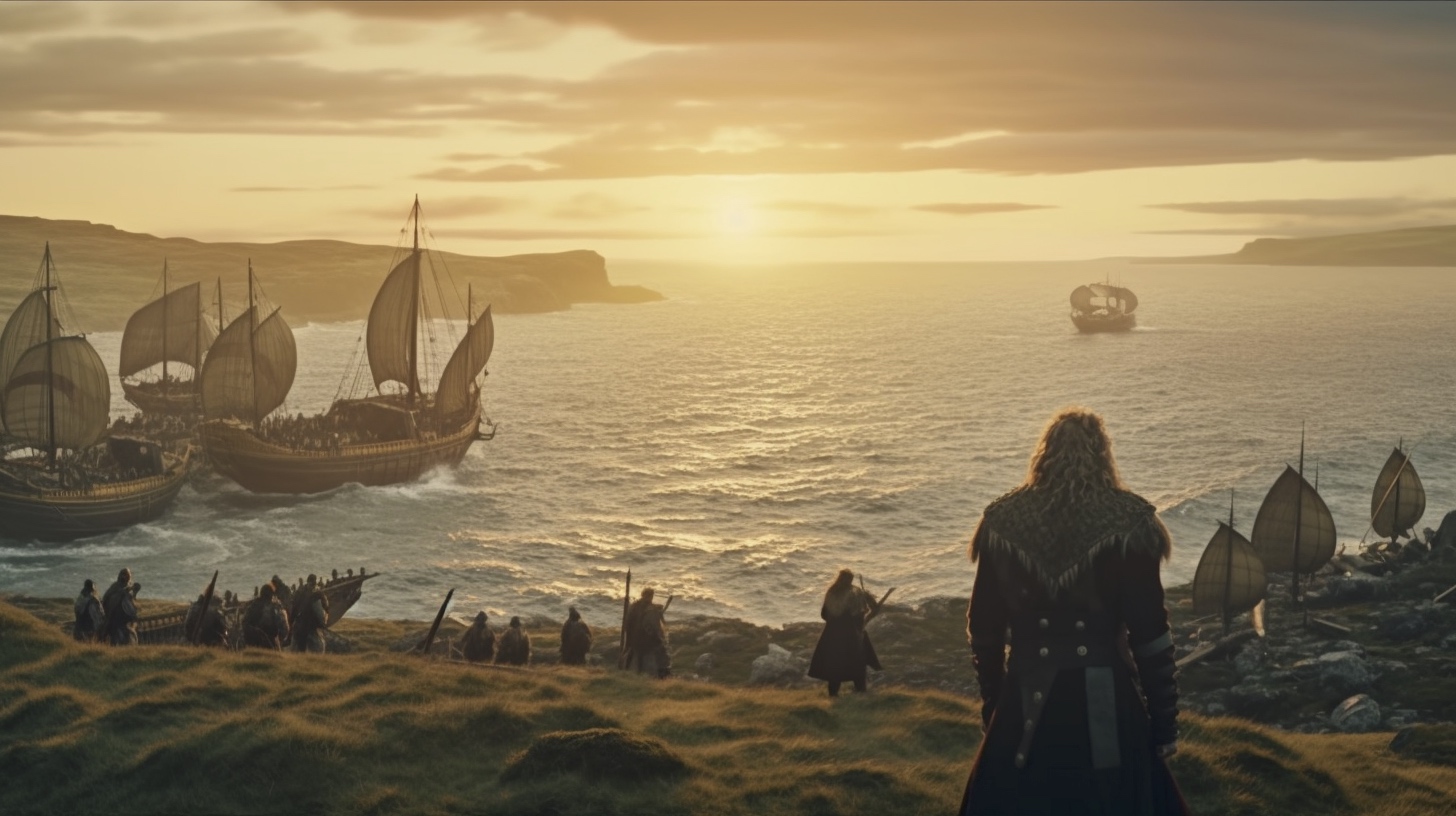 Renderman Cinematic still of a band of vikings standing atop  c4cf591c 1ef6 4d3f a66c 1d60181c10bd 1