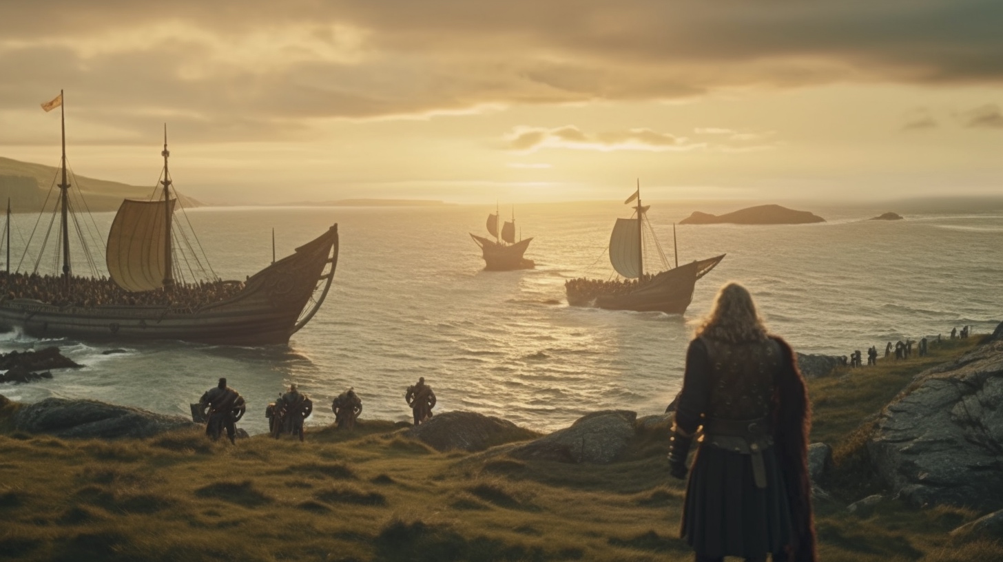 Renderman Cinematic still of a band of vikings standing atop  c4cf591c 1ef6 4d3f a66c 1d60181c10bd 2