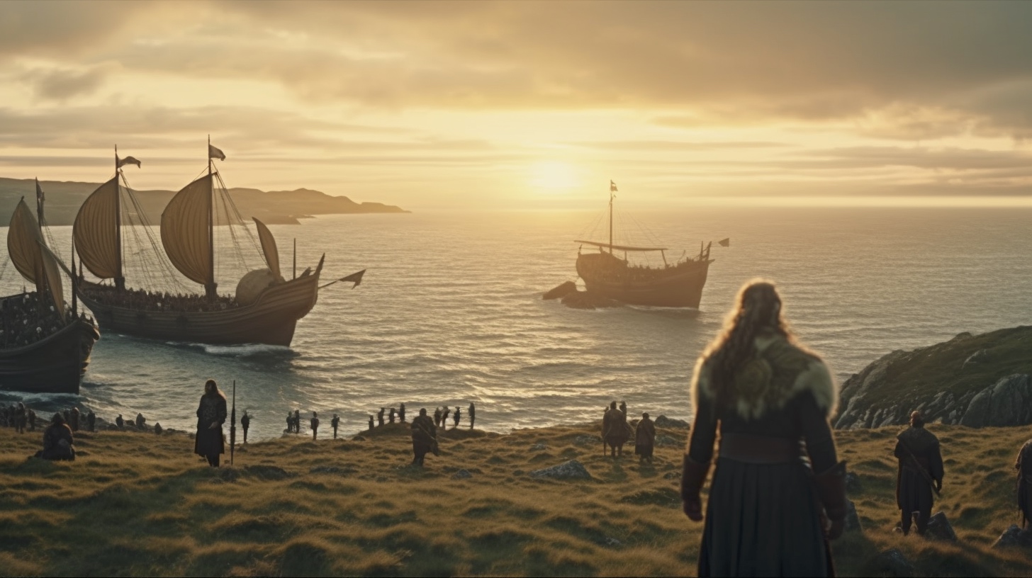 Renderman Cinematic still of a band of vikings standing atop  c4cf591c 1ef6 4d3f a66c 1d60181c10bd 3