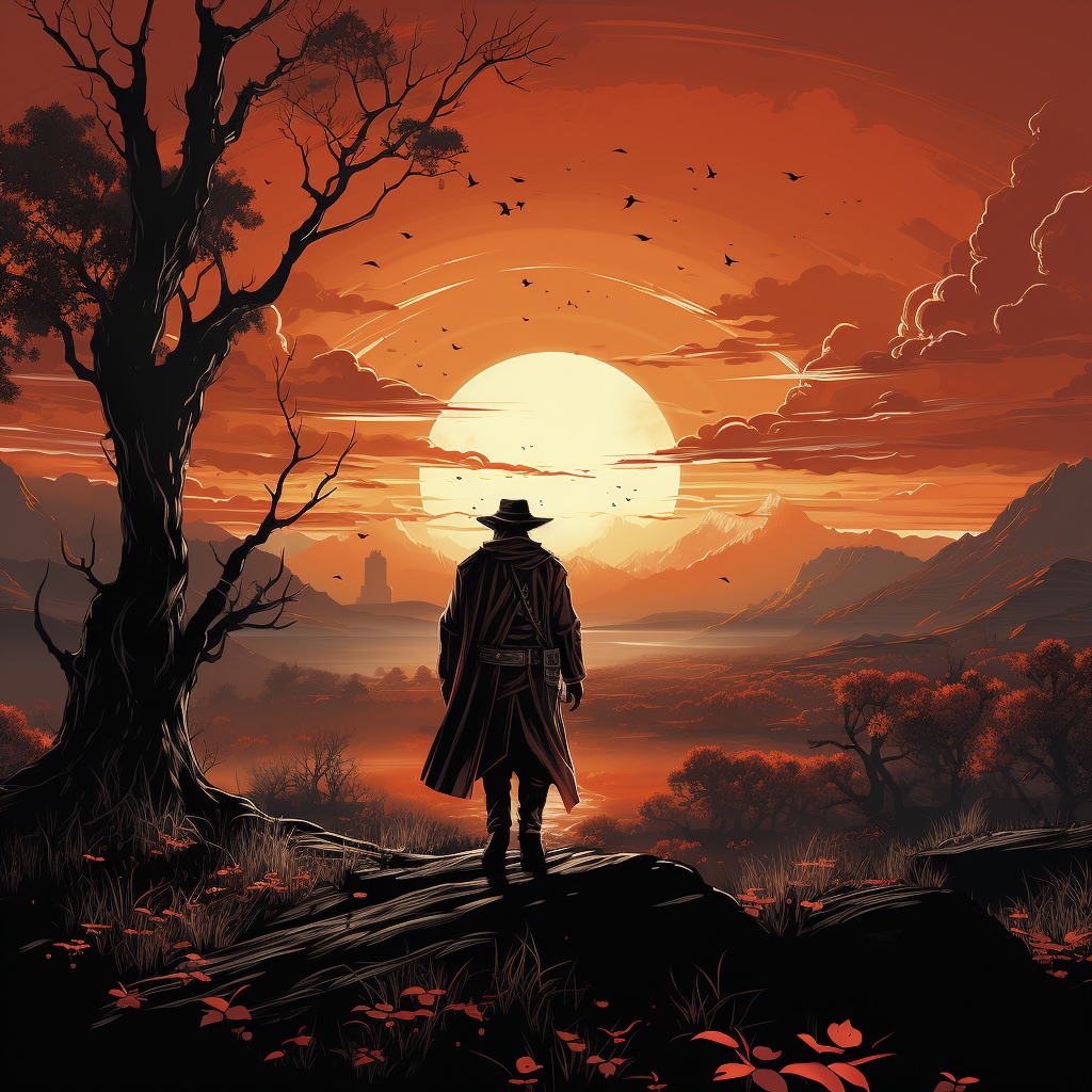 Renderman Detailed graphic of a cowboy facing the sunset hold 64f27c77 6283 4cec b25f 3798fcf6cce0 1