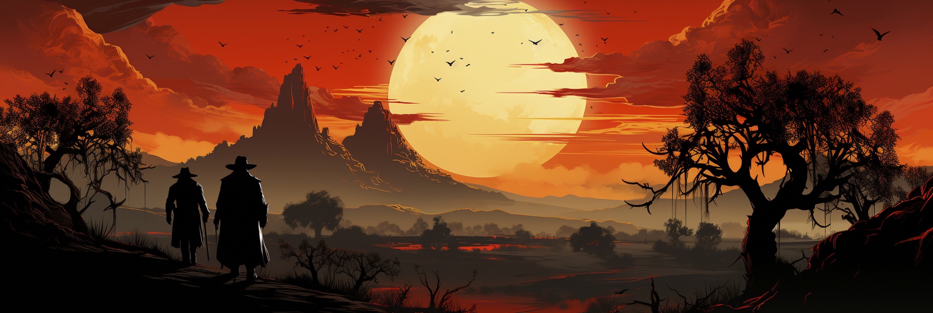 Renderman Detailed graphic of a cowboy facing the sunset holdin efb3a4dc d122 48d1 8423 8f687c943e13
