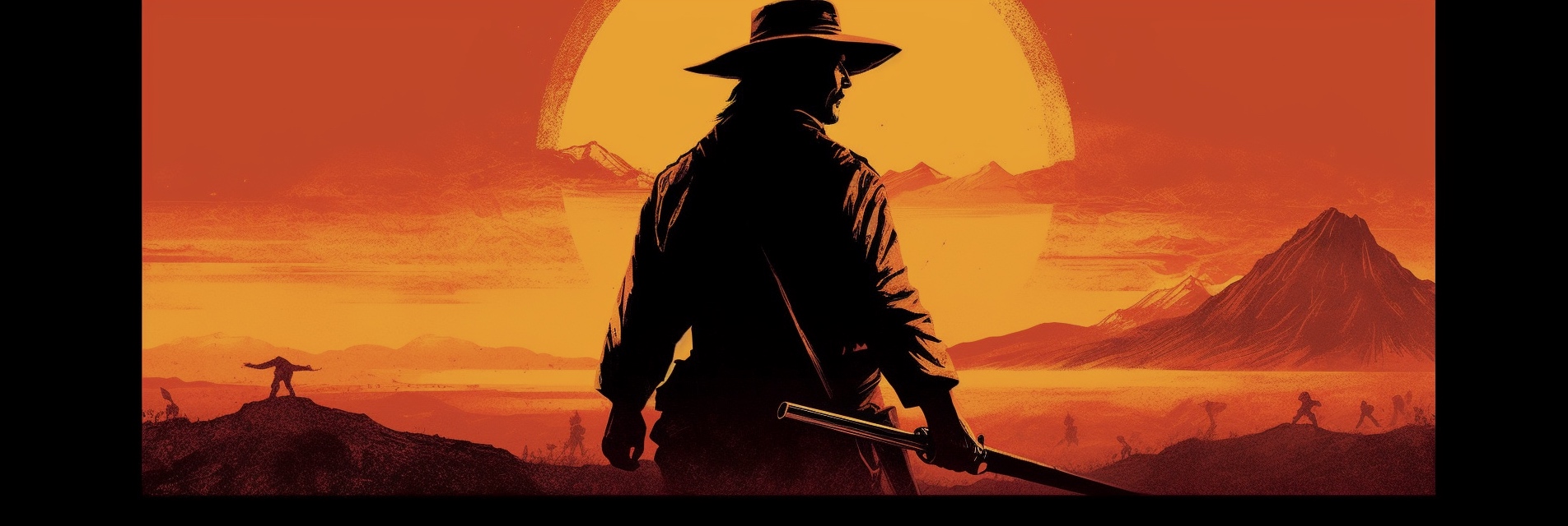 Renderman Detailed movie poster of a cowboy silhouetted against b181e7c2 6bc1 41a4 829c 1823fd926748