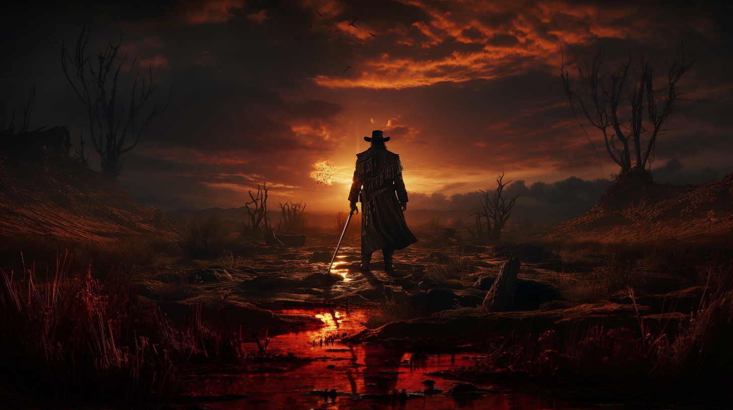 Renderman Detailed photo of a cowboy holding a samurai sword  c954ca02 d063 47ad b21f a1086736eb7b 0