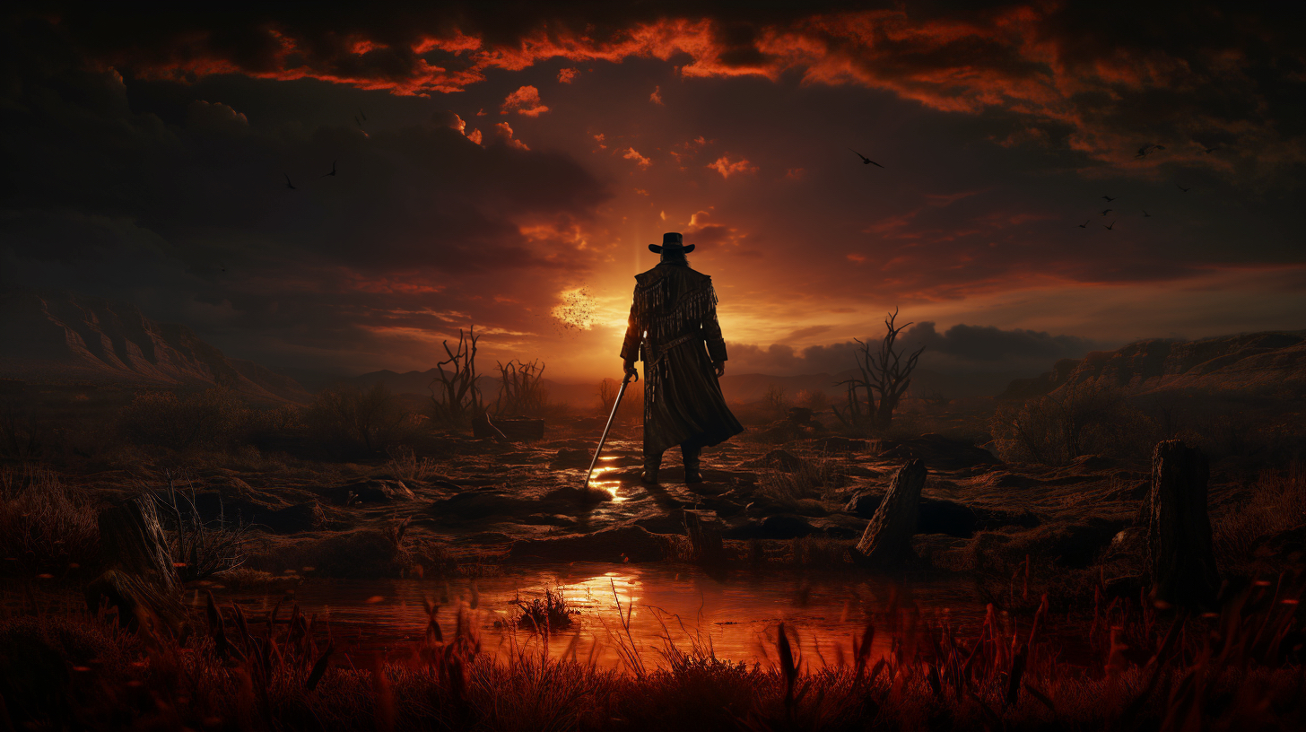 Renderman Detailed photo of a cowboy holding a samurai sword  c954ca02 d063 47ad b21f a1086736eb7b 1