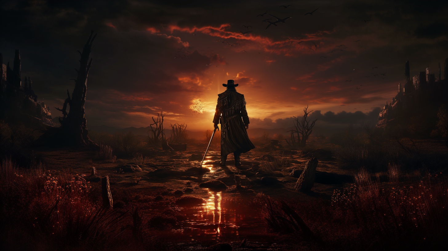Renderman Detailed photo of a cowboy holding a samurai sword  c954ca02 d063 47ad b21f a1086736eb7b 2