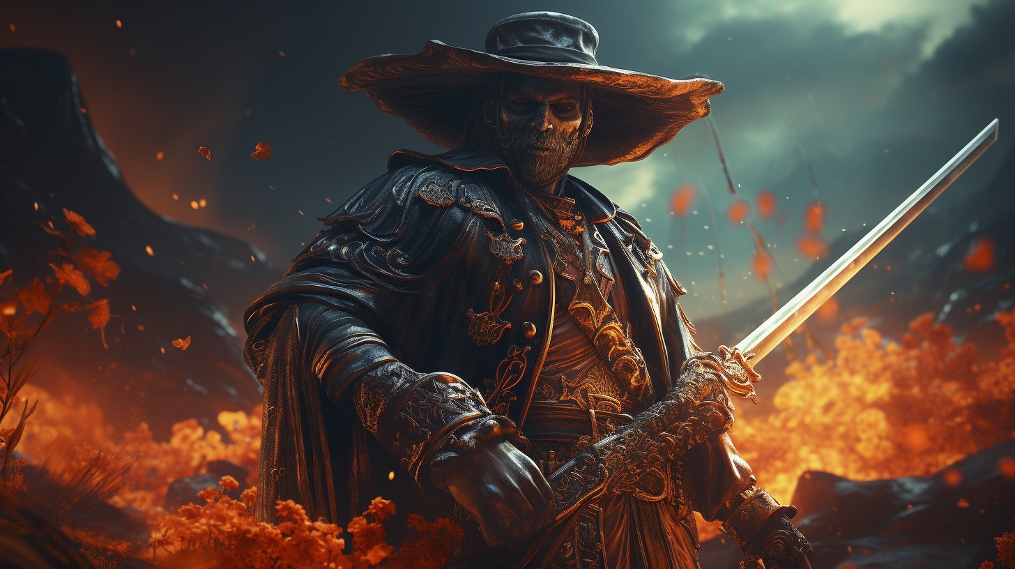 Renderman Detailed photo of a cowboy holding a samurai sword  f1ce2241 58b1 4941 b675 5d32a1664e0b 0