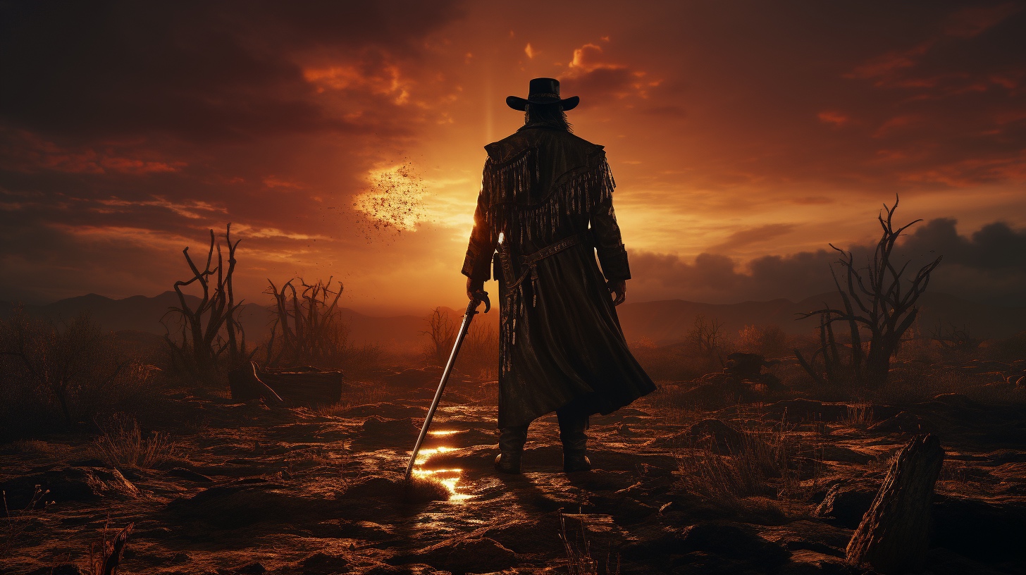Renderman Detailed photo of a cowboy holding a samurai sword in 978049ce 1281 4b9c 95bc 8fdecab8f8b5