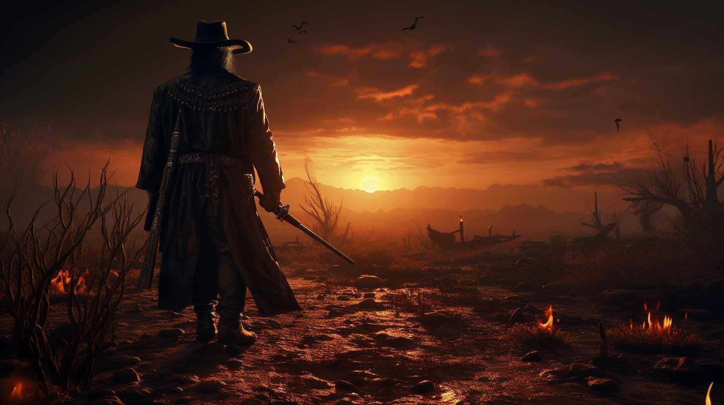 Renderman Detailed photo of a cowboy holding a samurai sword in e3e6aacd 8745 40e3 aa81 a88eb1173f30