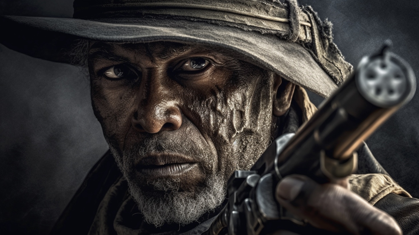 Renderman Detailed photograph of a cowboy holding an AR 15 ca f15eb5ba e9fd 4452 bbca 3c5105464f19 2