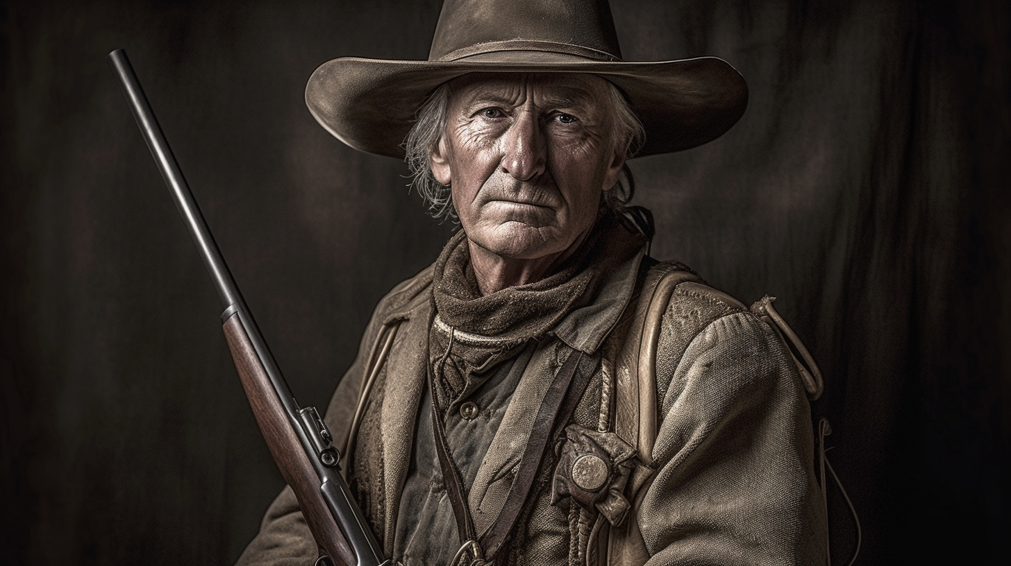 Renderman Detailed photograph of a cowboy holding an AR 15 capt e017a75e 7dfb 4502 956c 93fbabdf2113