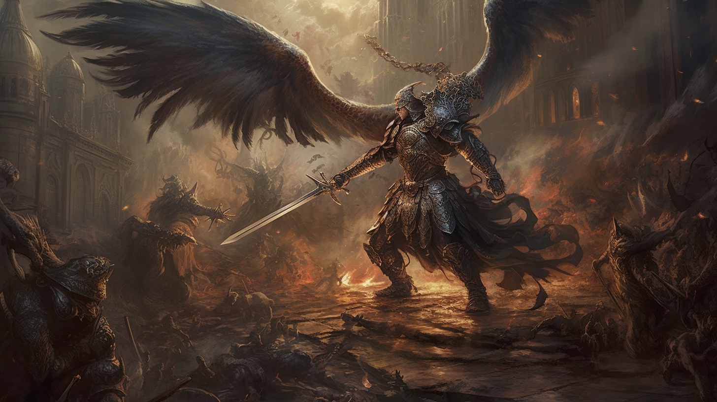 Renderman Dramatic battle scene featuring the Archangel Micha 8f2691f9 6709 42ee b295 450c71223aef 2