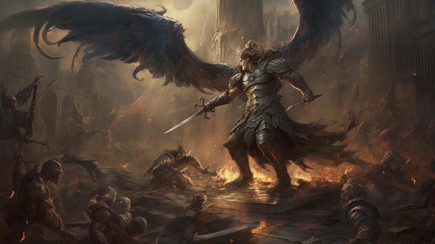 Renderman Dramatic battle scene featuring the Archangel Micha 8f2691f9 6709 42ee b295 450c71223aef 3